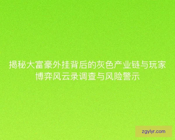 揭秘大富豪外挂背后的灰色产业链与玩家博弈风云录调查与风险警示 揭秘大富豪外挂背后的灰色产业链与玩家博弈风云录调查与风险警示